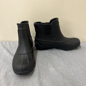 Sperry Womens Black Rubber Waterproof Rain Boots Shoes 7.5 STS85677 PullOn Ankle